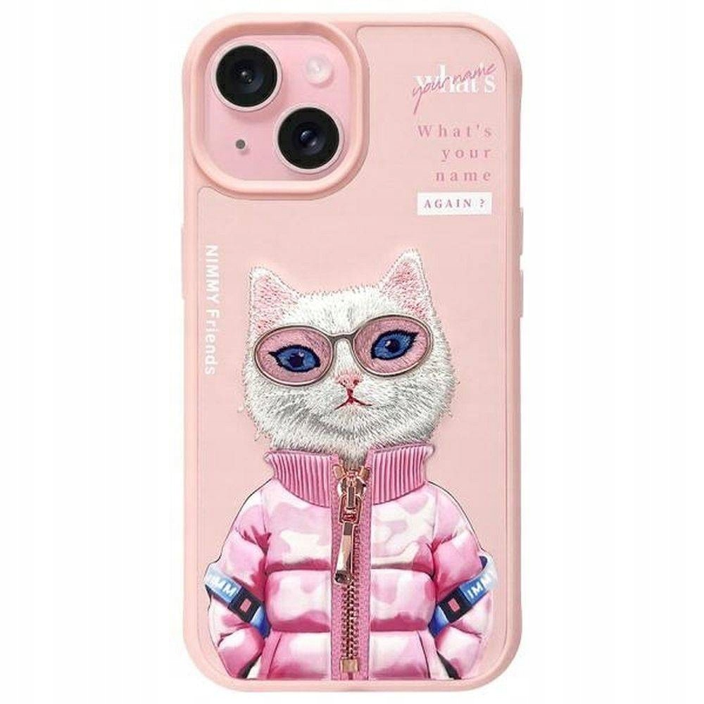 Nimmy Cool&cute 2.0 Cat pouzdro pro iPhone 15, růžové
