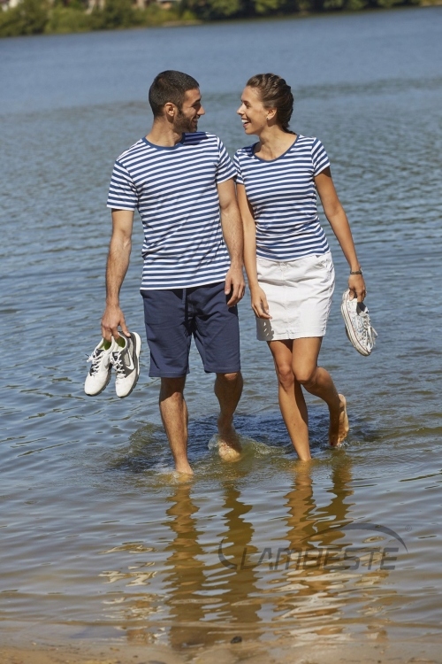 KOSZULKA DAMSKA W PASKI T-SHIRT BAWEŁNA S Dekolt okrągły