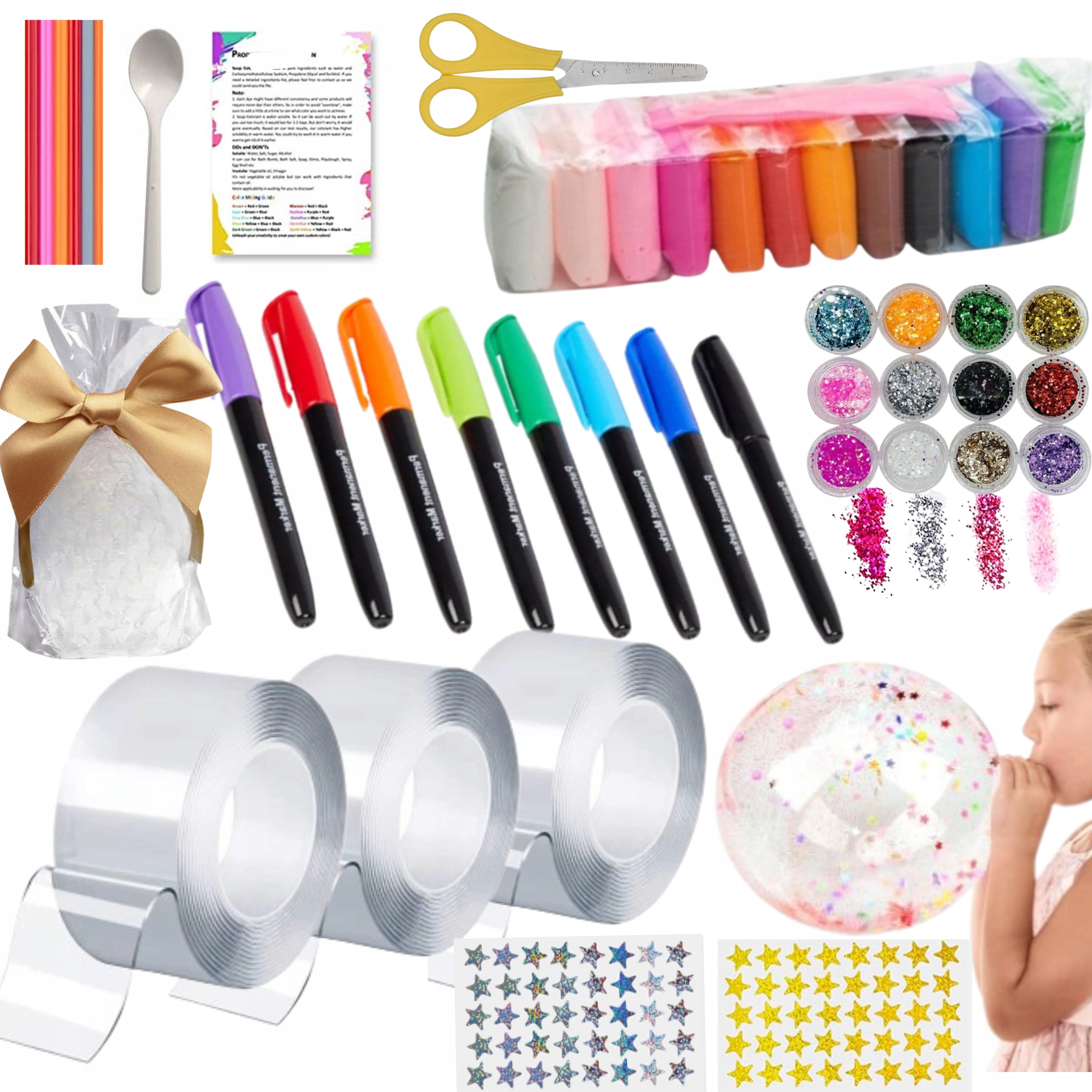 TAŚMA DWUSTRONNA WODOODPORNA KREATYWNA ELASTYCZNA BROKAT MODELINA ZESTAW