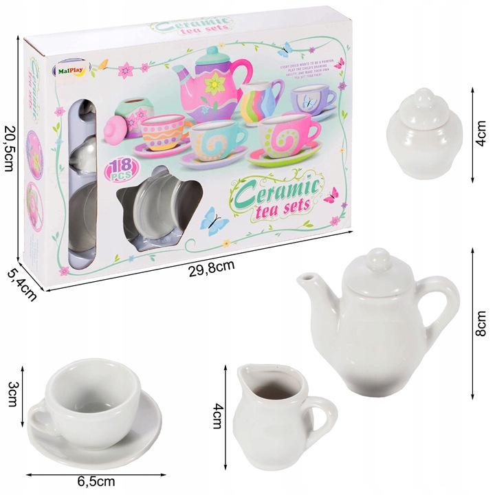 CERAMICZNY ZESTAW DO HERBATKI POMALOWANIA KREATYWNY FARBY PĘDZLE PREZENT Marka Stator