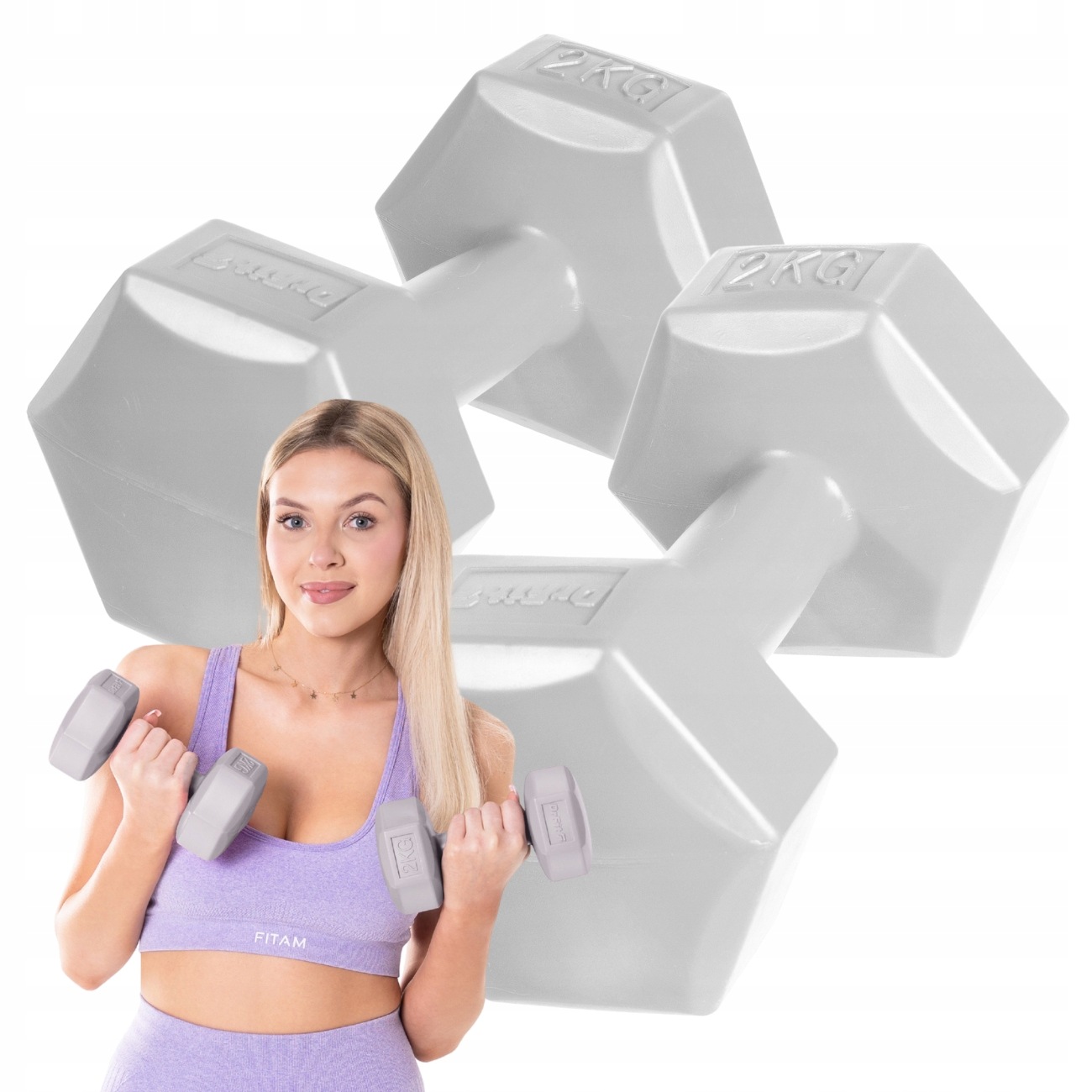 DrFit Hantle ciężarki do ćwiczeń fitness sześciokątne zestaw 2x2kg szary