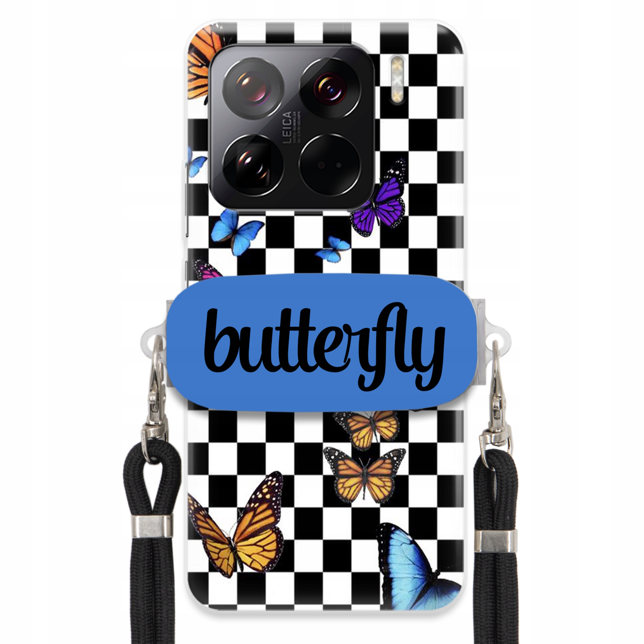 Pouzdro Pro Xiaomi 15 Pro Case Obdélníkový Držák Černé Vodítko Motýli