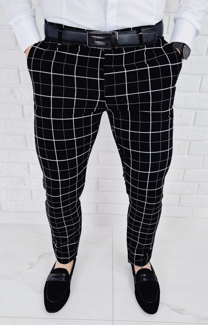 

Czarne spodnie chinosy w krate slim fit 1737 34