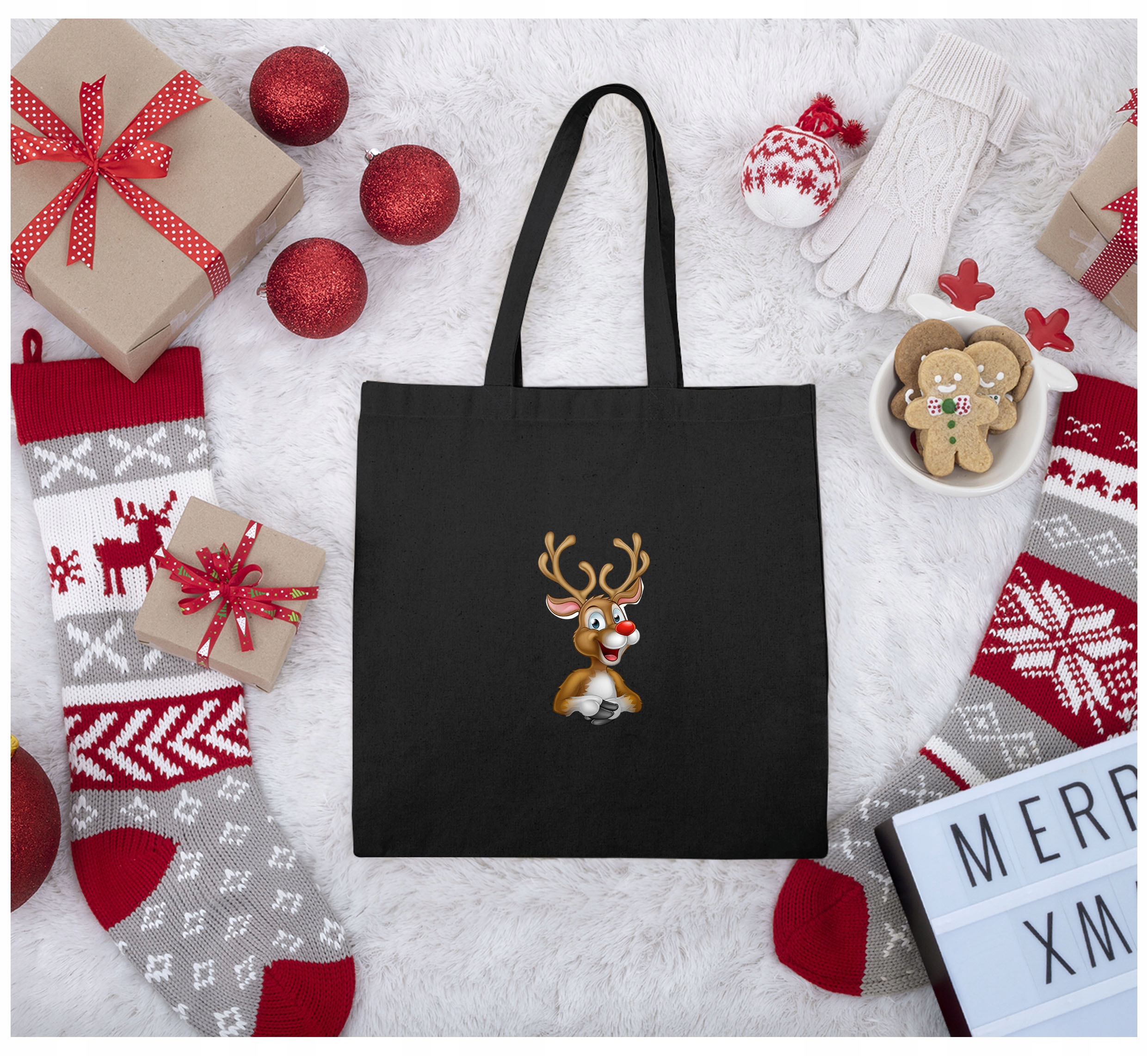 Torba Świąteczna Renifer Torebka Bawełniana na Ramię Eko Stan opakowania oryginalne