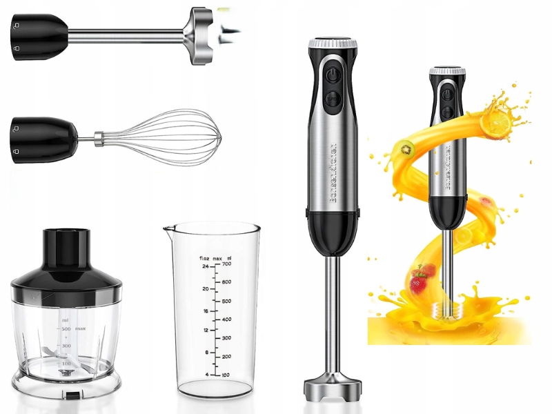 Ruční mixér 4v1 Z Nerezové Oceli Kuchyňský robot 1000 W Šlehací metla