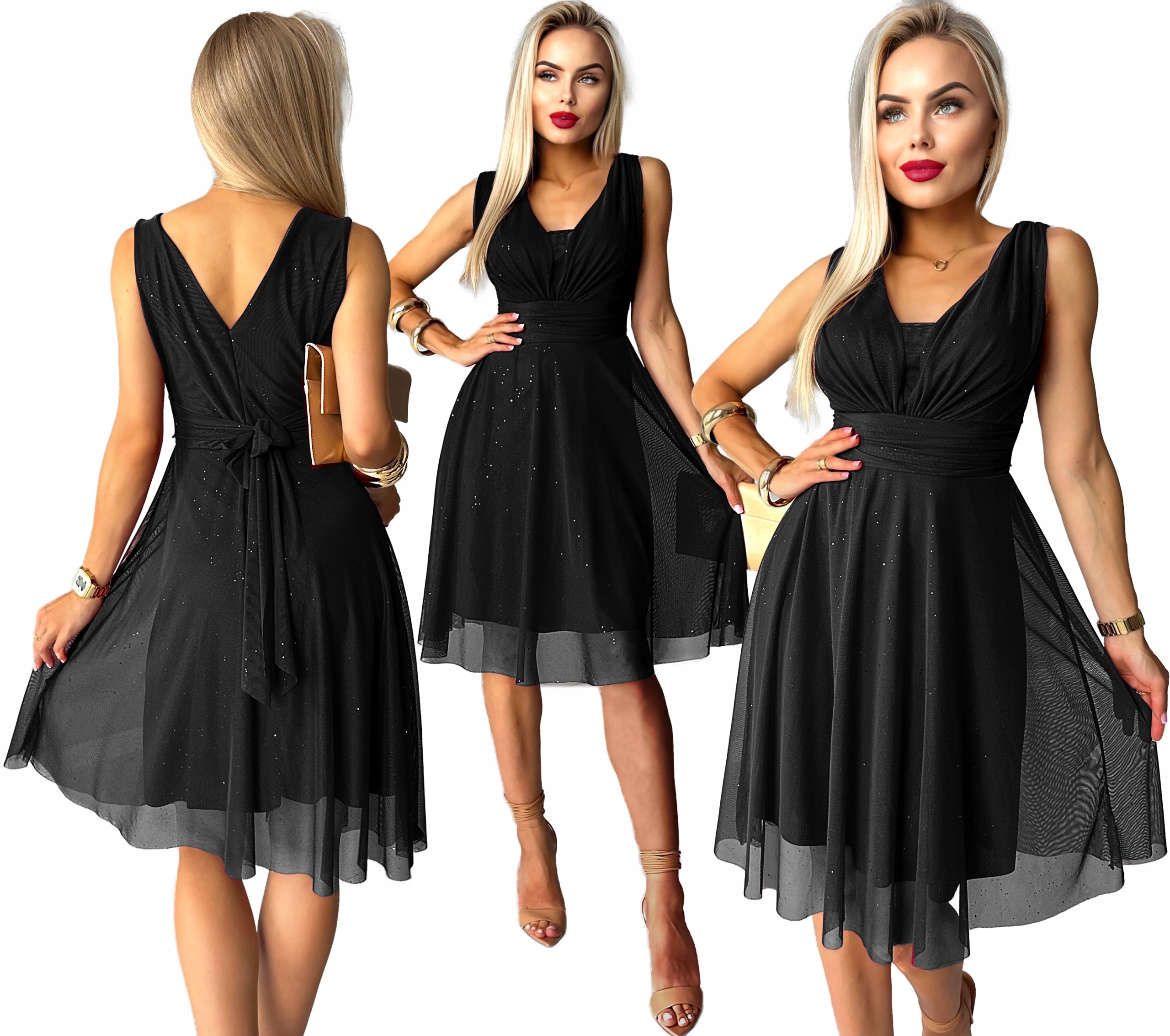 Sukienka Damska rozkloszowana wizytowa szyfon brokat S M Aisha