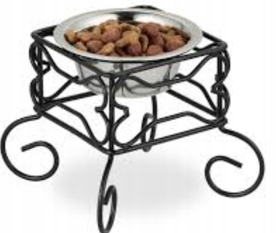 Levně Stojan s kovovou miskou Relaxdays černý, stříbrný, 0,7 l