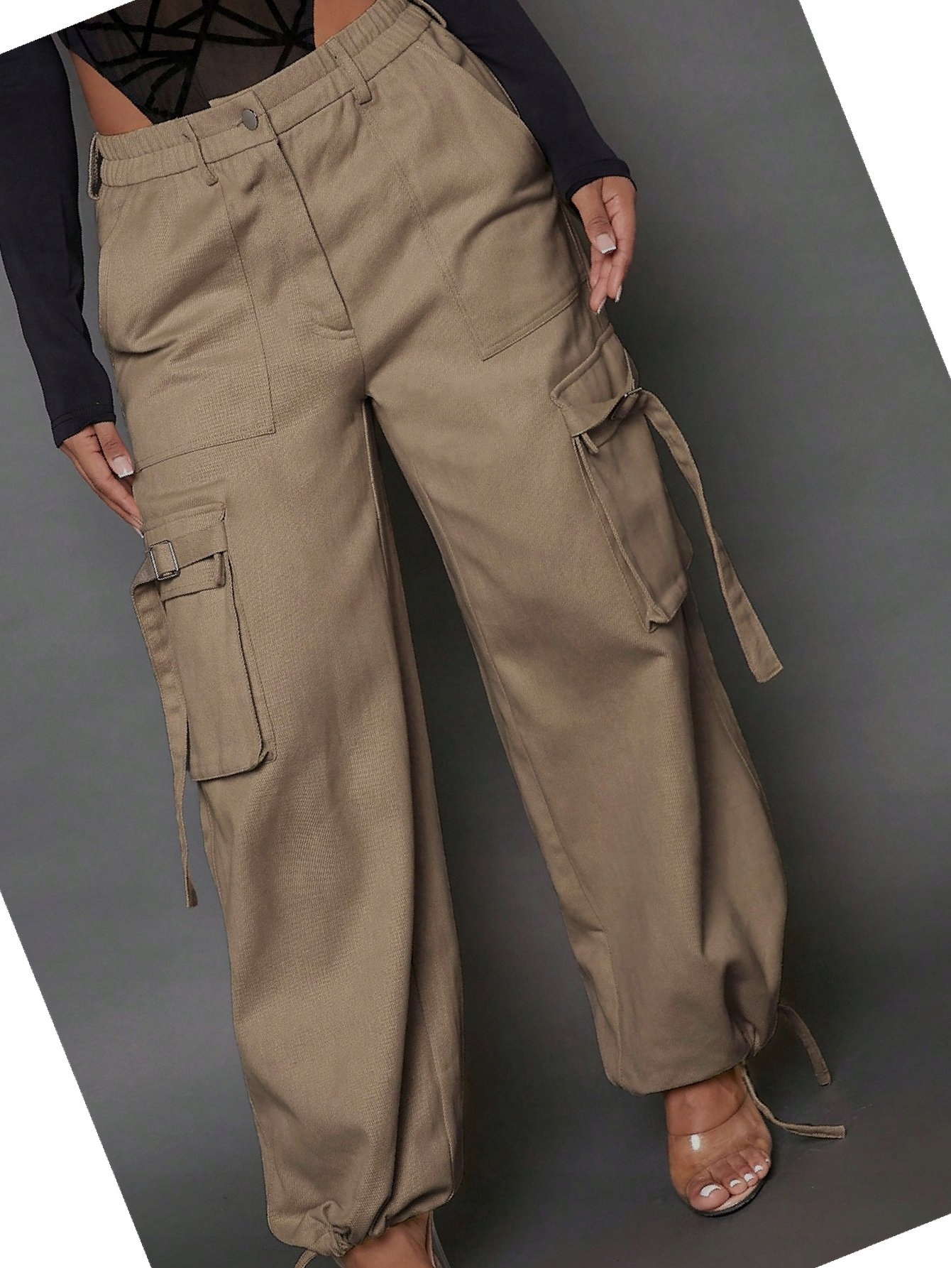 Džíny s elastickým pasem Khaki Casual Kapsáče Cargo S 36