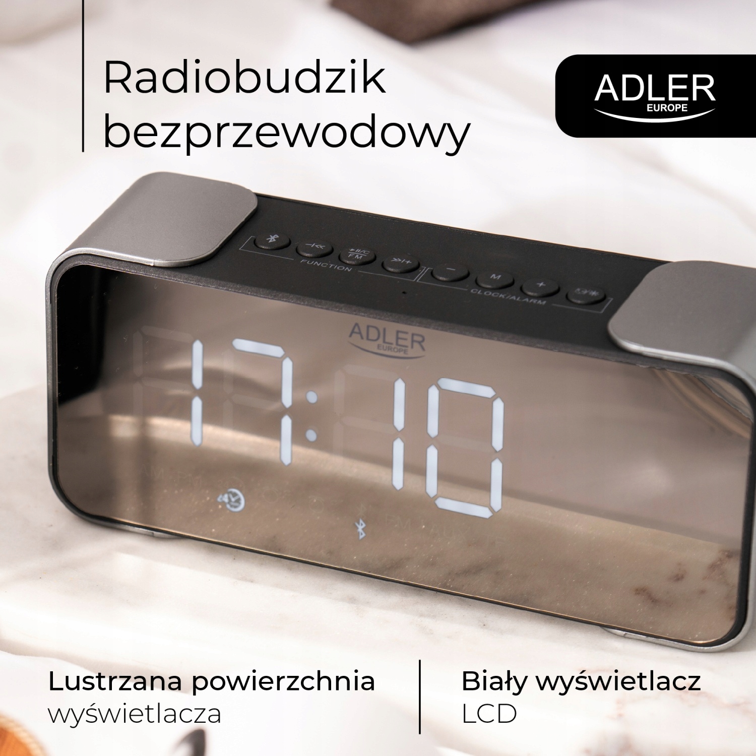 Radiobudzik AD 1190 Silver Bluetooth FM USB AUX SD Budzik LCD
