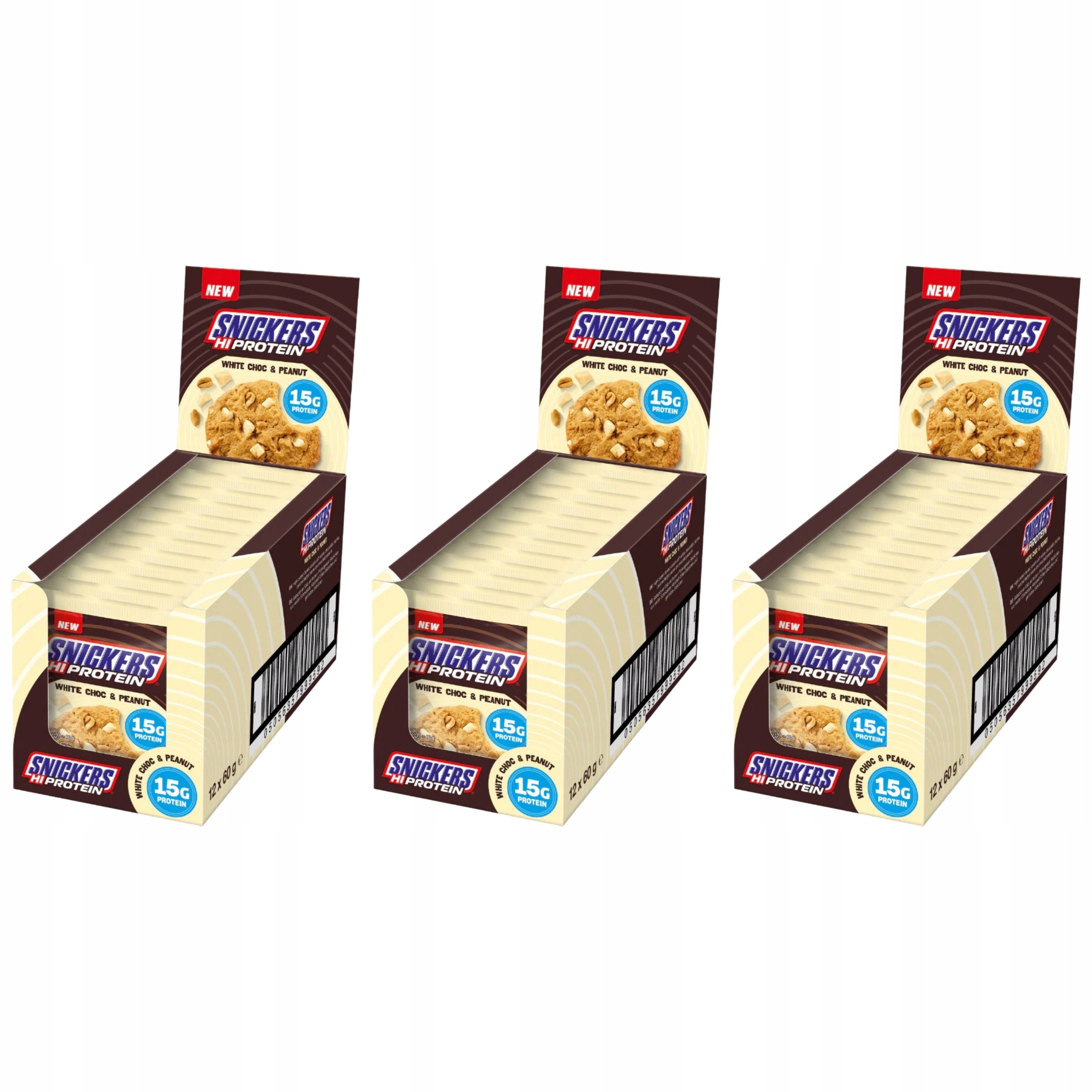 3x Proteinové sušenky Snickers Hi Protein Cookie 12x60g Bílá Čokoláda Mars