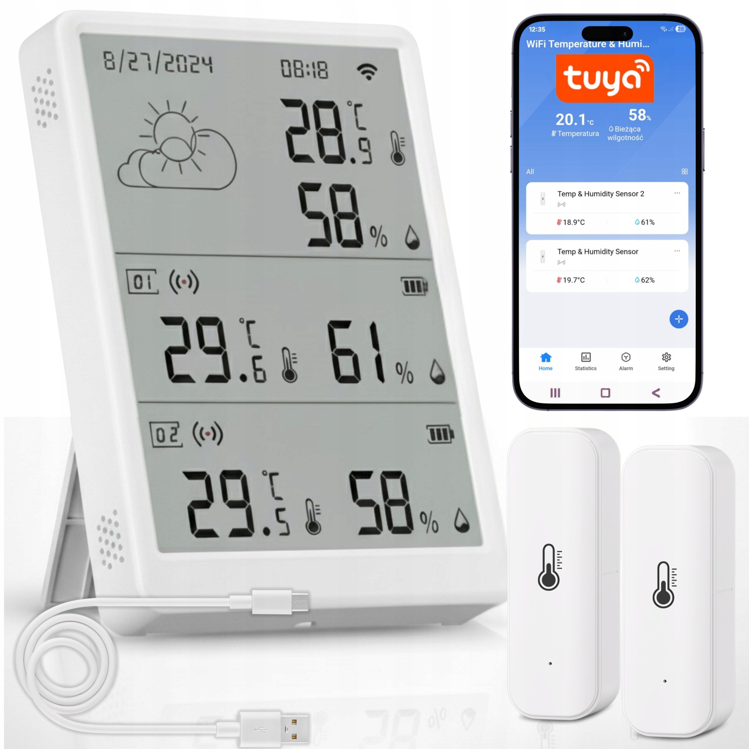 Wifi meteorologická stanice 2x Snímač teploty vlhkosti Teploměr Tuya Smart