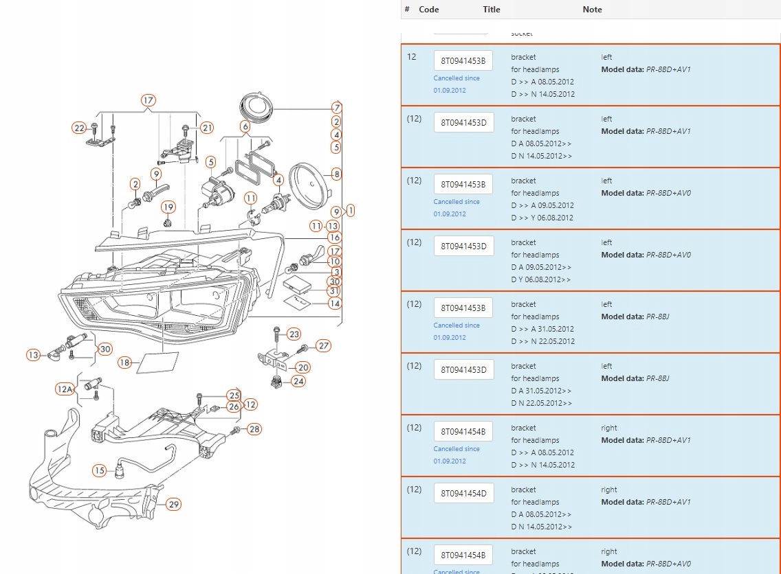 Audi OE 8T0 941 453 d крепление фара