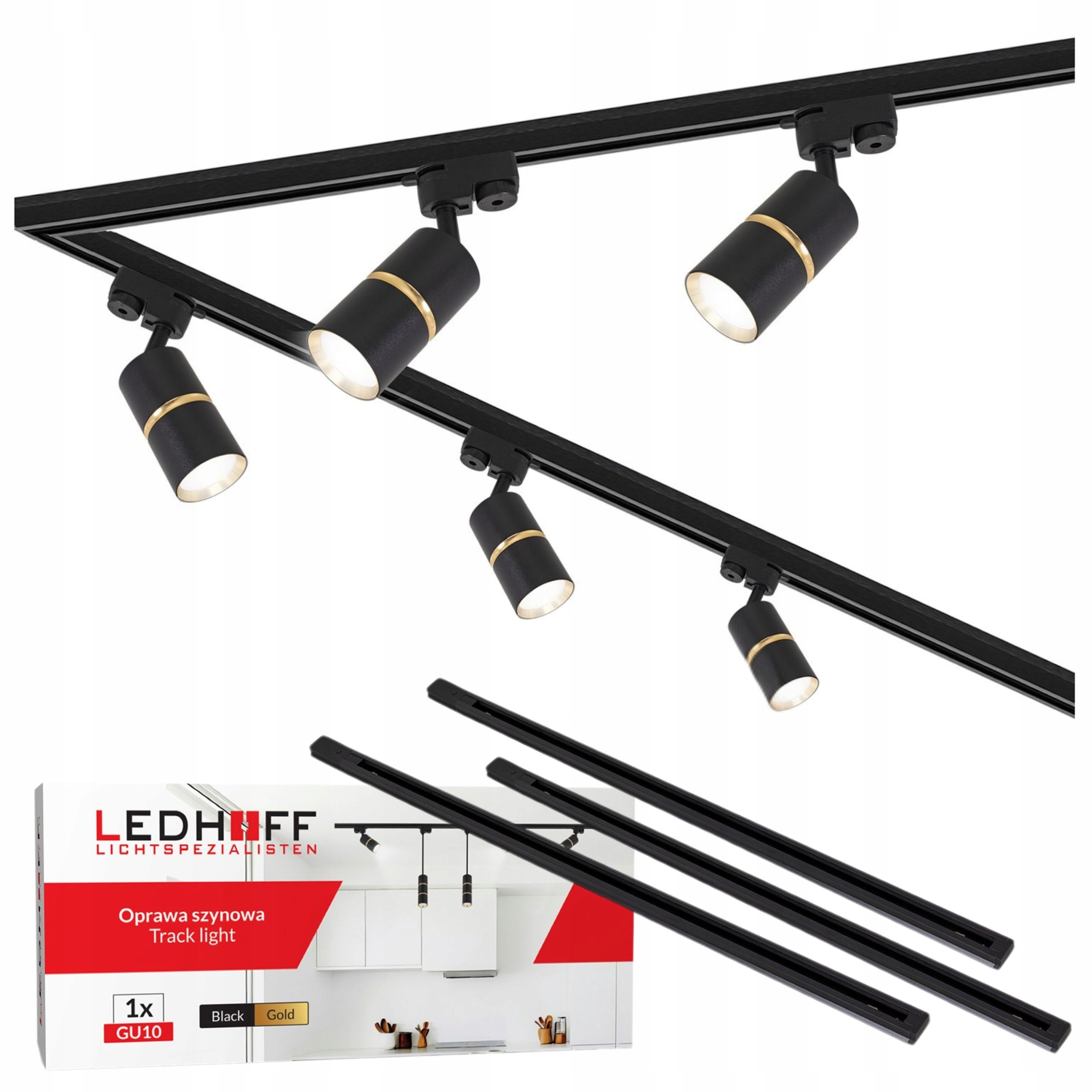 Osvětlení kolejnicová lišta 3m 5x reflektor GU10 Černá zlatá Led lampa Spot