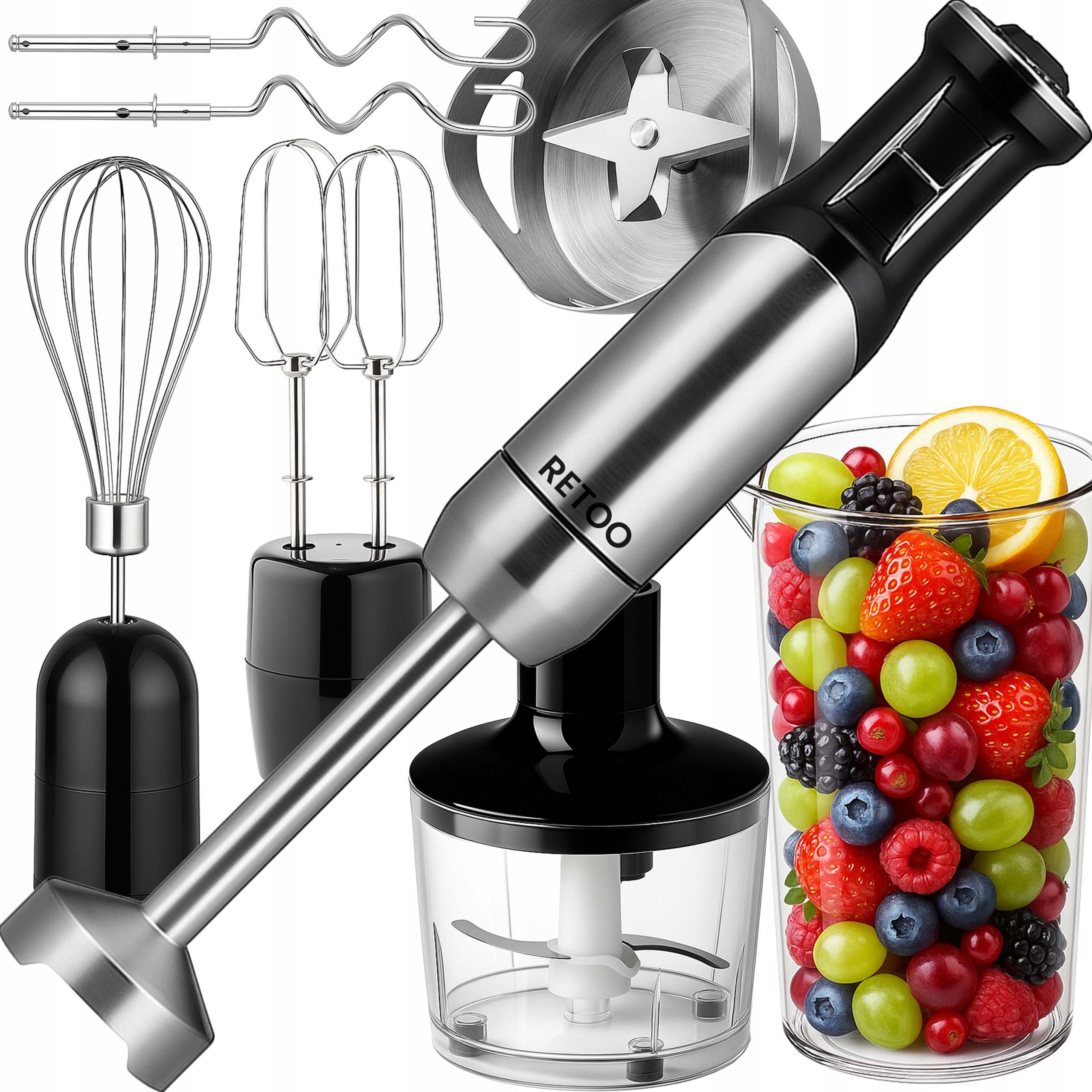 Blender Ręczny 1200W Wielozadaniowy Mikser Rozdrabniacz Trzepaczka Końcówki