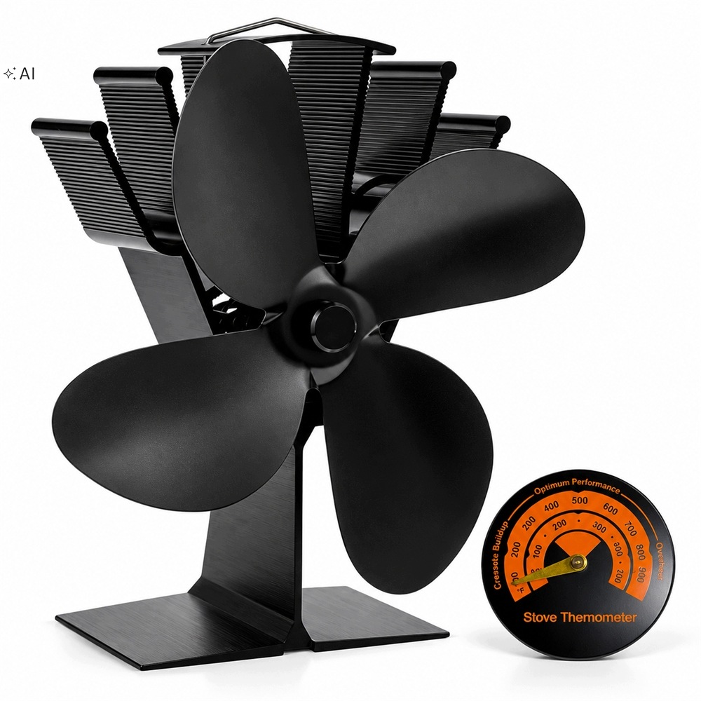 Termoelektrický Krbový Ventilátor Napájený Teplem, Tichý Ventilátor, Černý