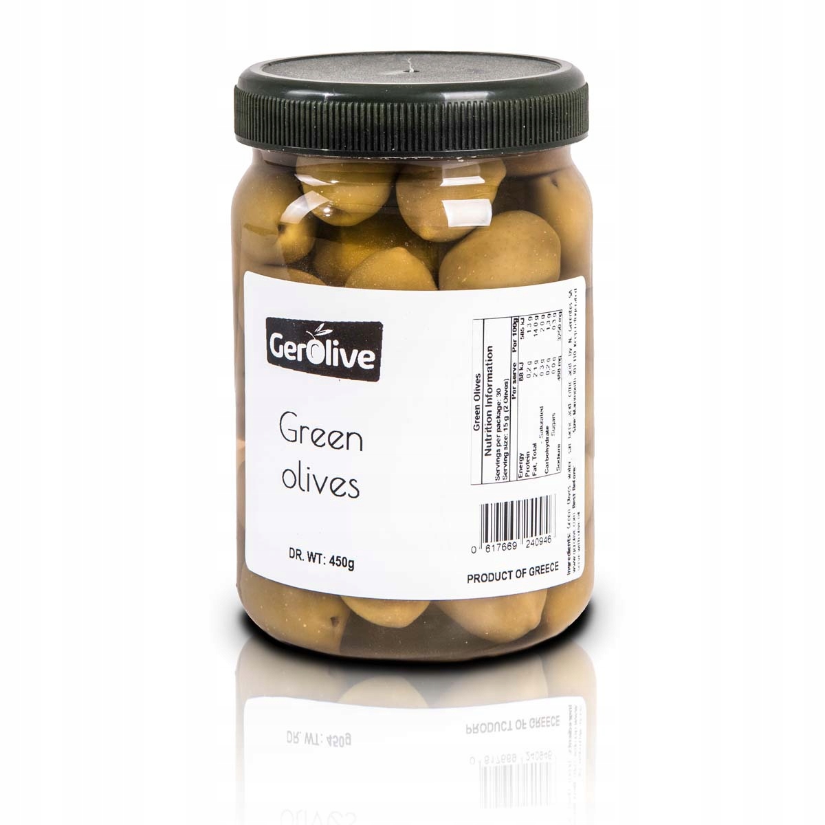 

Greckie oliwki zielone z pestką 450g poj. 750 ml