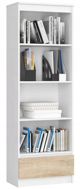 Regál R60 Clp biely-sonoma knihy 4 police Akd