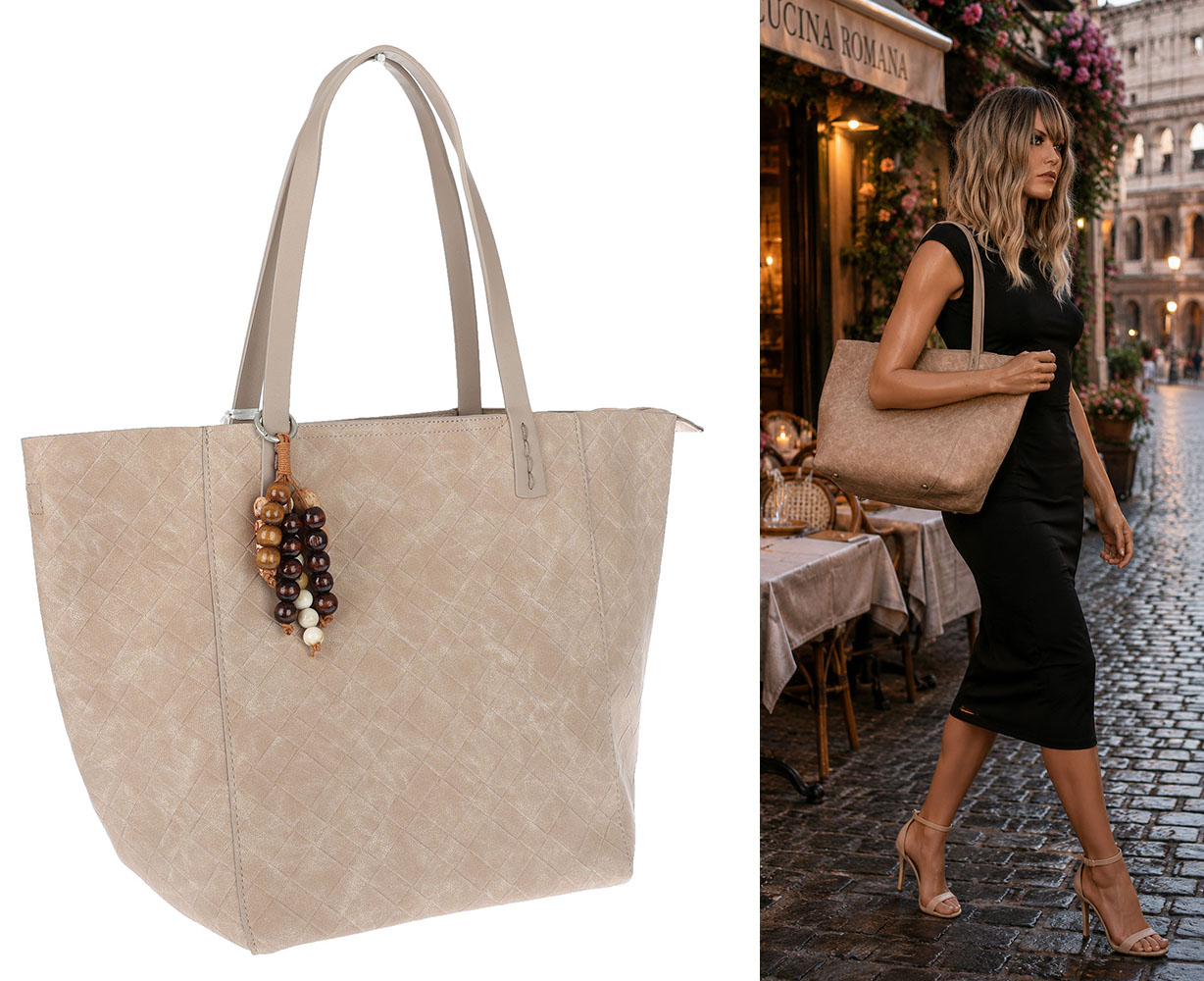 Dámská kabelka shopper taška A4 velká prostorná taška přes rameno NO3793 Béžová