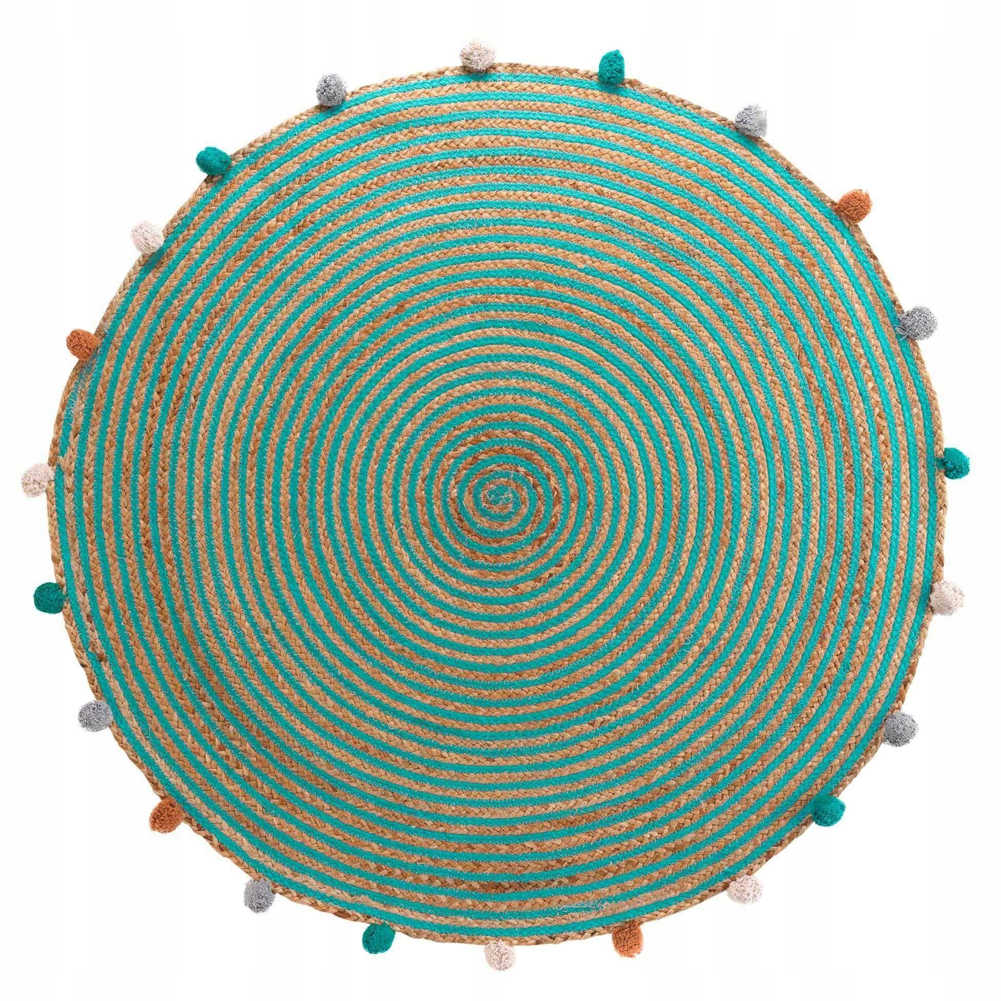 DYWANIK DZIECIĘCY OKRĄGŁY zielony z pomponami DO POKOJU DZIECIĘCEGO 90cm