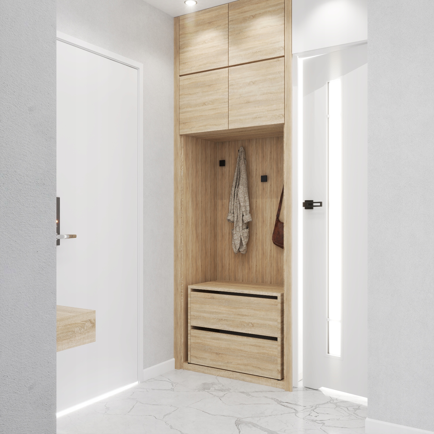 SZAFKA NA BUTY WĄSKA WYSOKA MODUŁOWA SZARY DĄB WOTAN | MEBLE DO PRZEDPOKOJU Kolor mebla antracyt