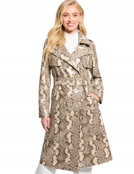 Guess Dámský Kabát Vzor Hadí Kůže Jednořadý S Klopami S 2CD