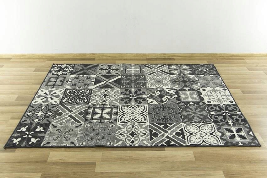 90x200 cm SZARY GRAFITOWY DYWAN LUNA PATCHWORK PŁYTKI KRATA Kształt prostokątny