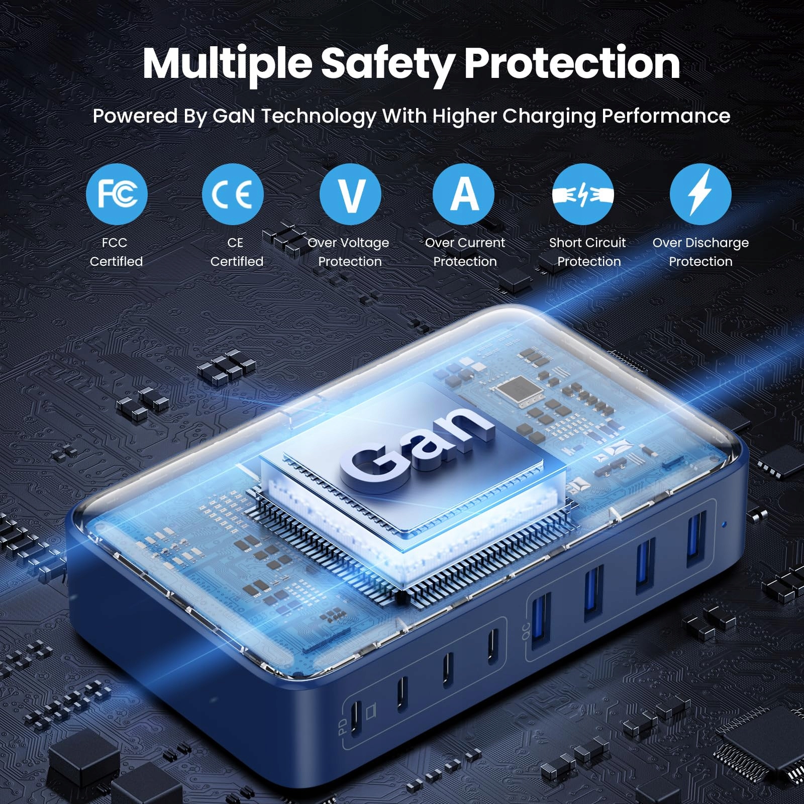 Feob 200W GaN III 8-Port USB C Fast Charger for Laptops & Phones — miniatura 7