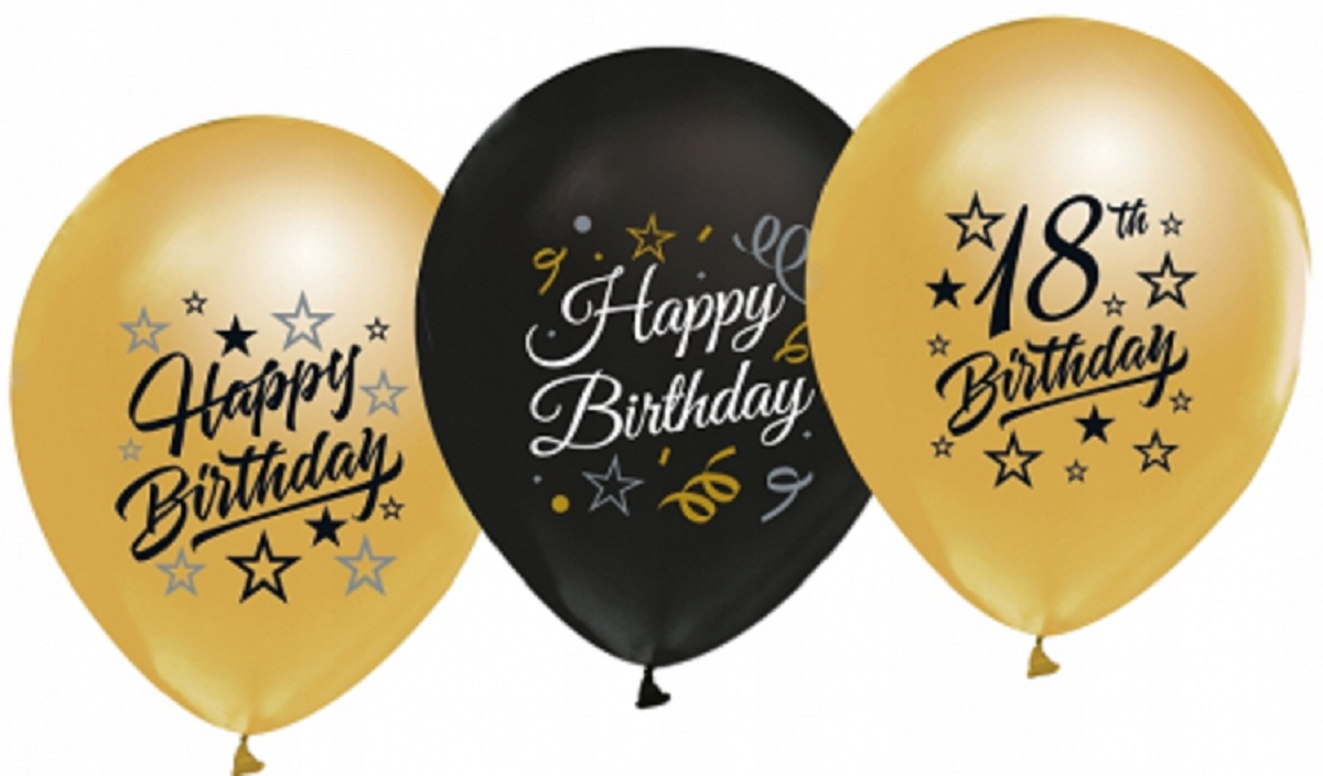 

Balony z nadrukiem 18 złote czarne, 5 sztuk Duże