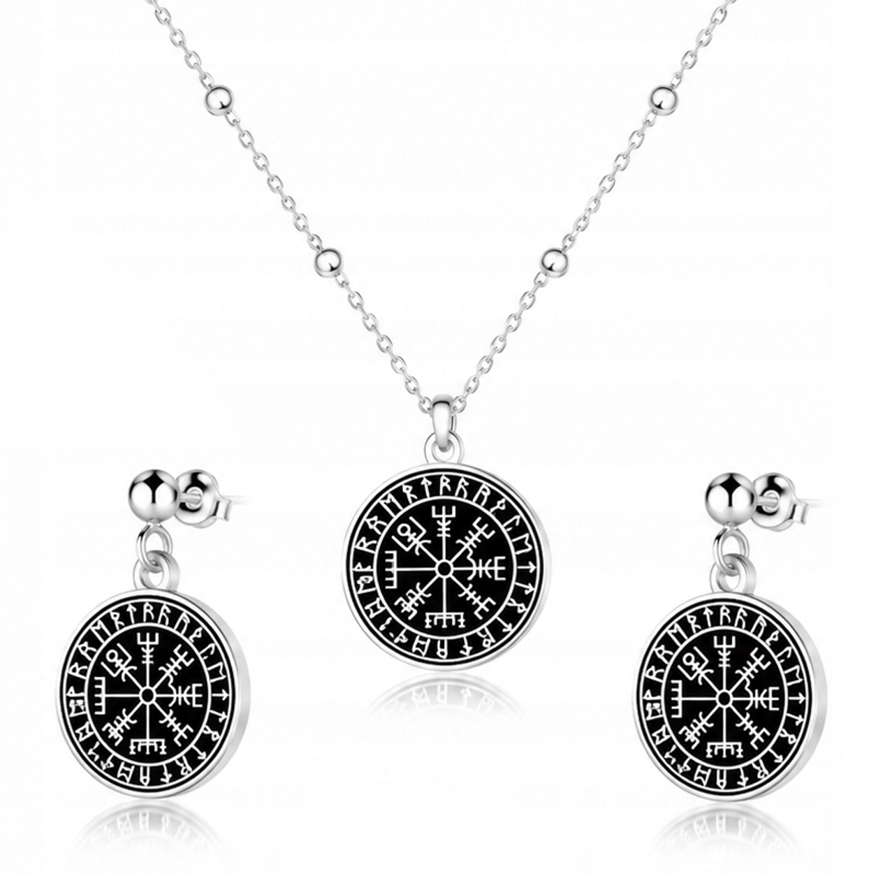 Runový Kompas Vikingů Vegvisir Stříbrný kuličkový komplet stříbro 925