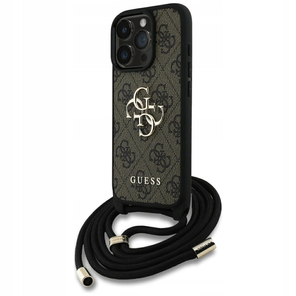 Pouzdro Guess 4G Big Logo Cord Stap Crossbody pro iPhone 16 Pro hnědé