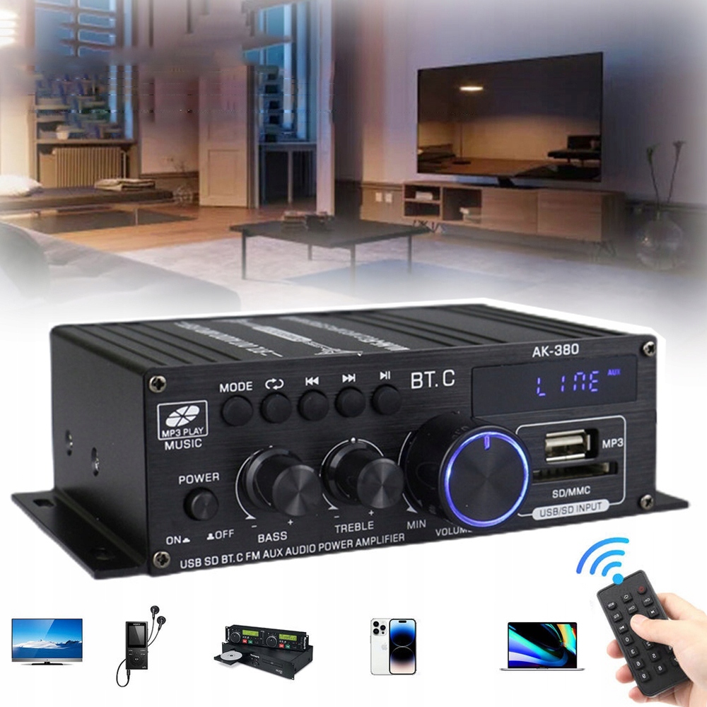 Hifi Stereo Zesilovač 40W Bluetooth Mini Audio Přehrávač 2-KANÁLOVÝ Přenosný