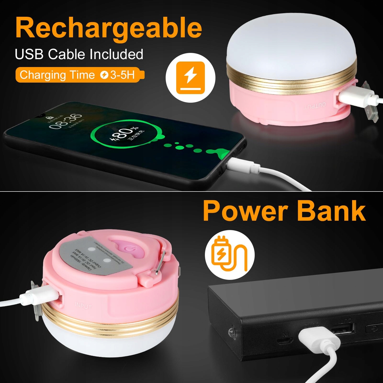 FLINTRONIC Lampa Campingowa LED USB 1800mAh Powerbank 4 Tryby SOS — miniatura 5