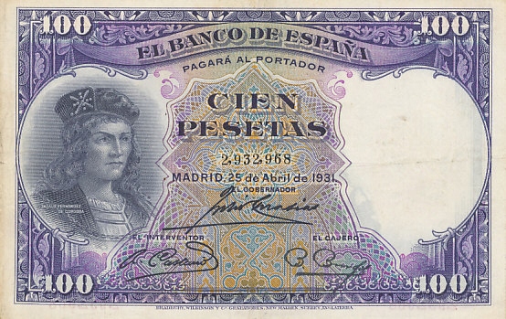 [MB31282] Hiszpania 100 pesetas 1931