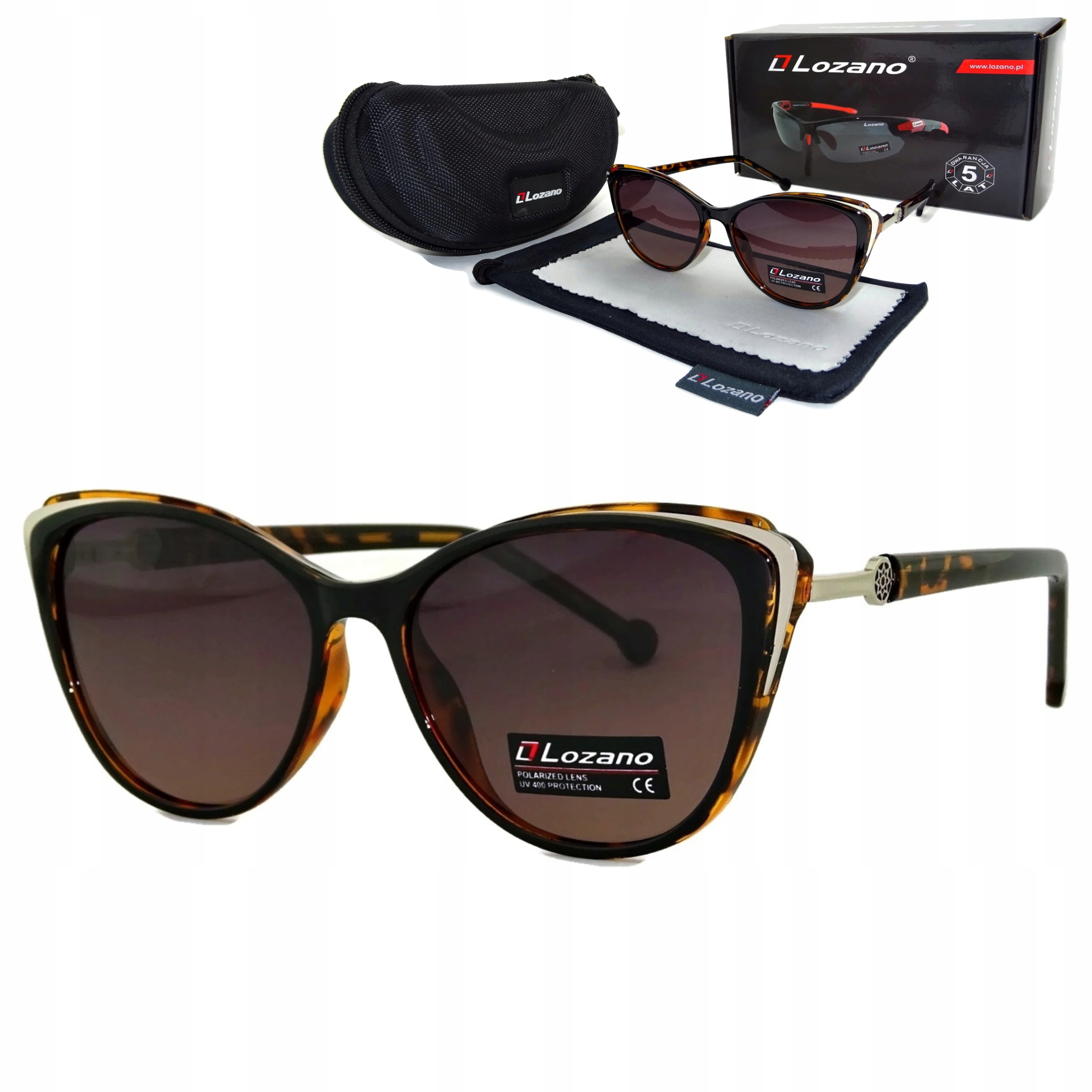 Brązowe Damskie Okulary Panterki Przeciwsłoneczne Polaryzacja Ochrona Uv