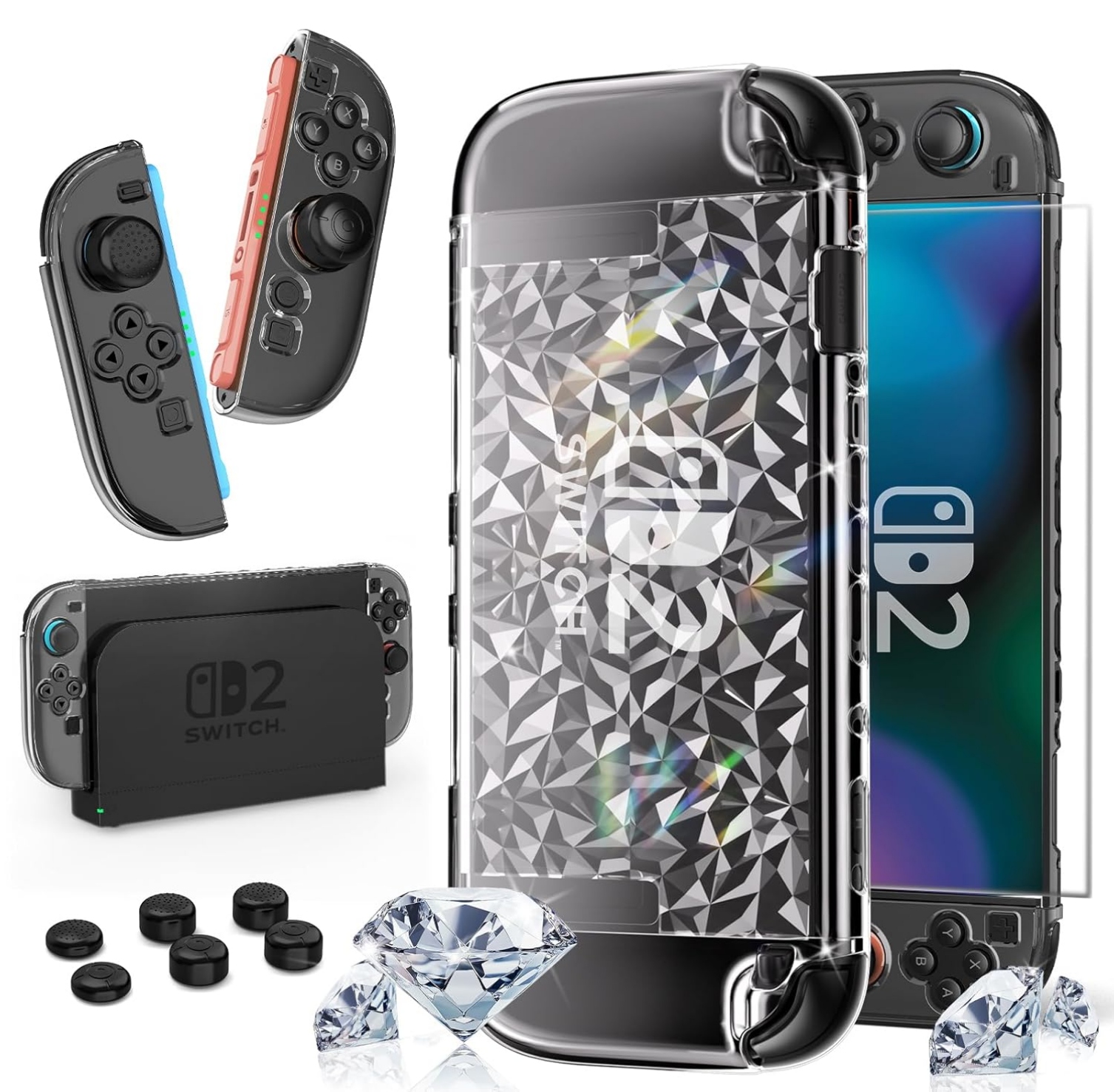 MOCNE Etui Nintendo Switch 2 HEYSTOP Szkło Gripy Przezroczysty Case