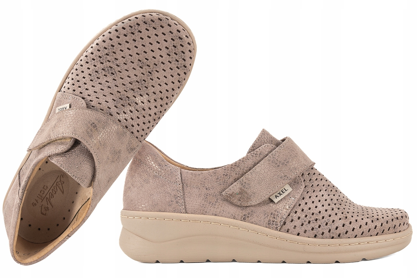 Axel 1928 Kožené Ažurové Dámské Polobotky Comfort Tuhost H béžová pozlacená 37