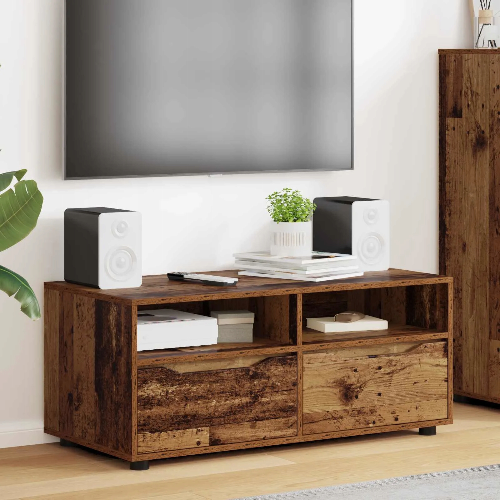 vidaXL Szafka pod telewizor z szufladą Stare drewno 100 x 48 x 43 cm