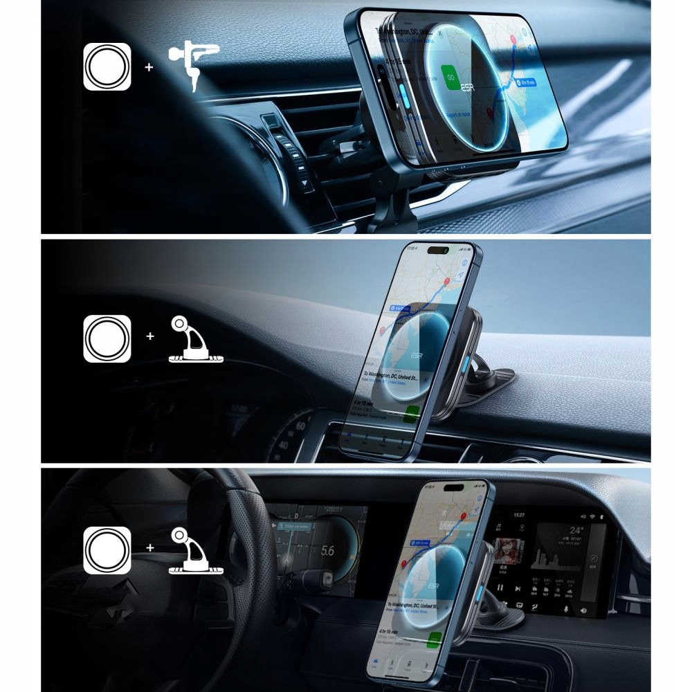 Uchwyt do kratki nawiewu ESR HaloLock do MagSafe z ładowaniem Qi2 15W Rodzaj magnetyczny