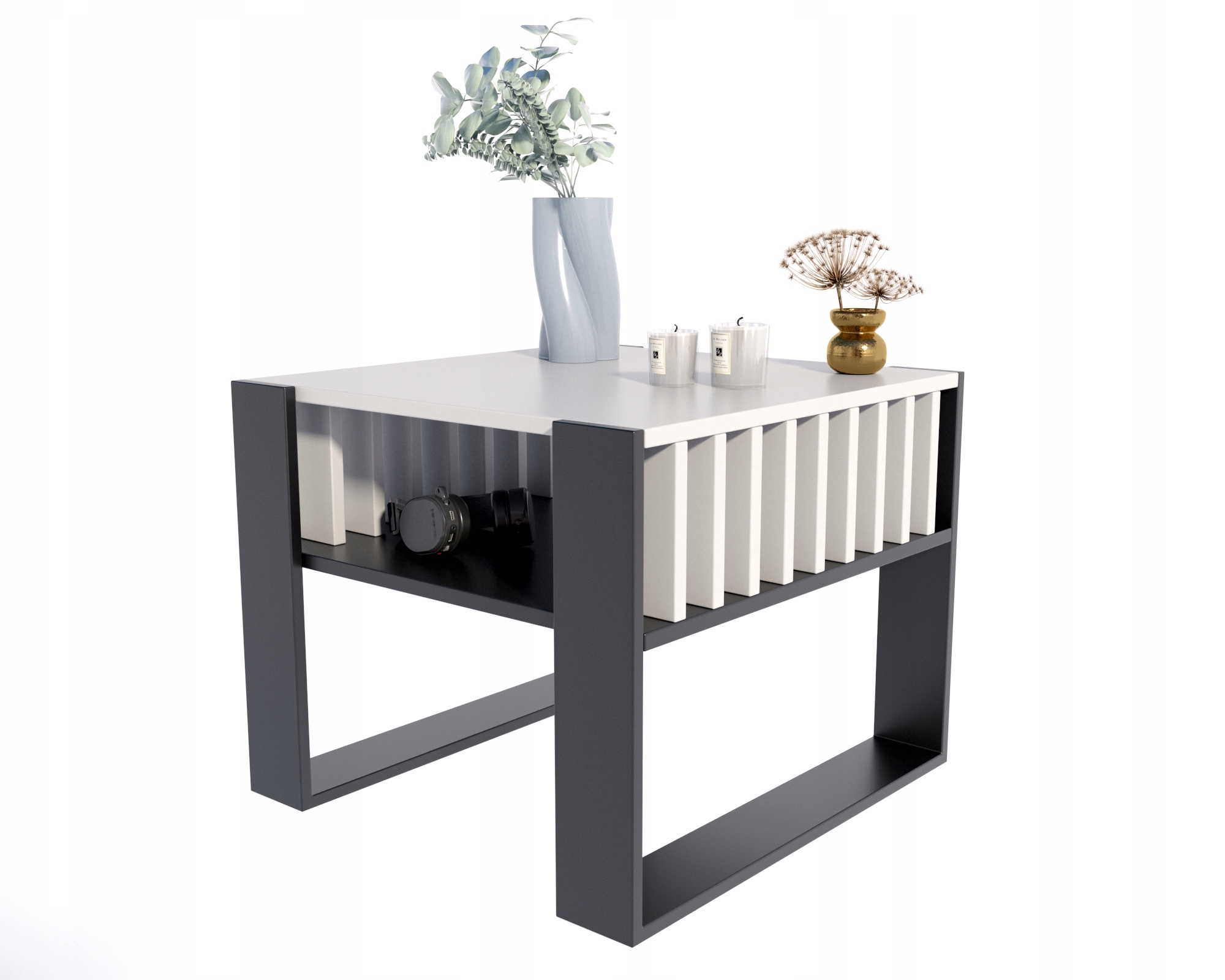 Lavica konferenčný stolík Iga Kwadrat biela-čierna s lamelami loft rustikálny Per