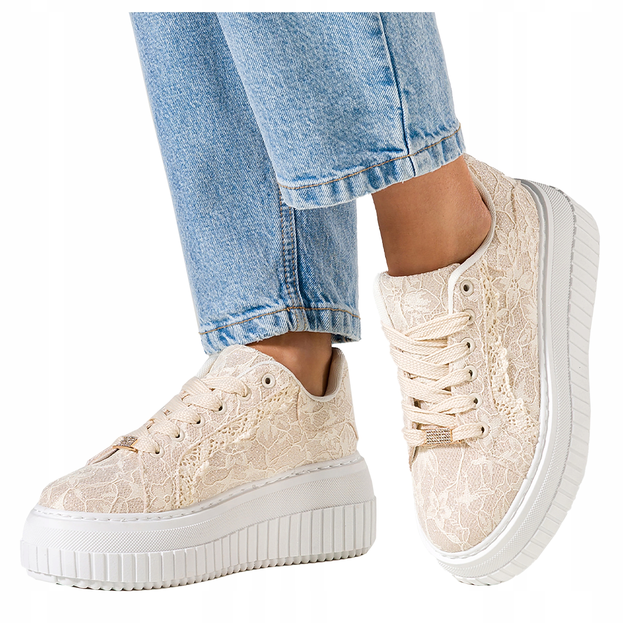 Béžové dámské tenisky Creepersy na platformě, šněrovací Zirkony, velikost 40