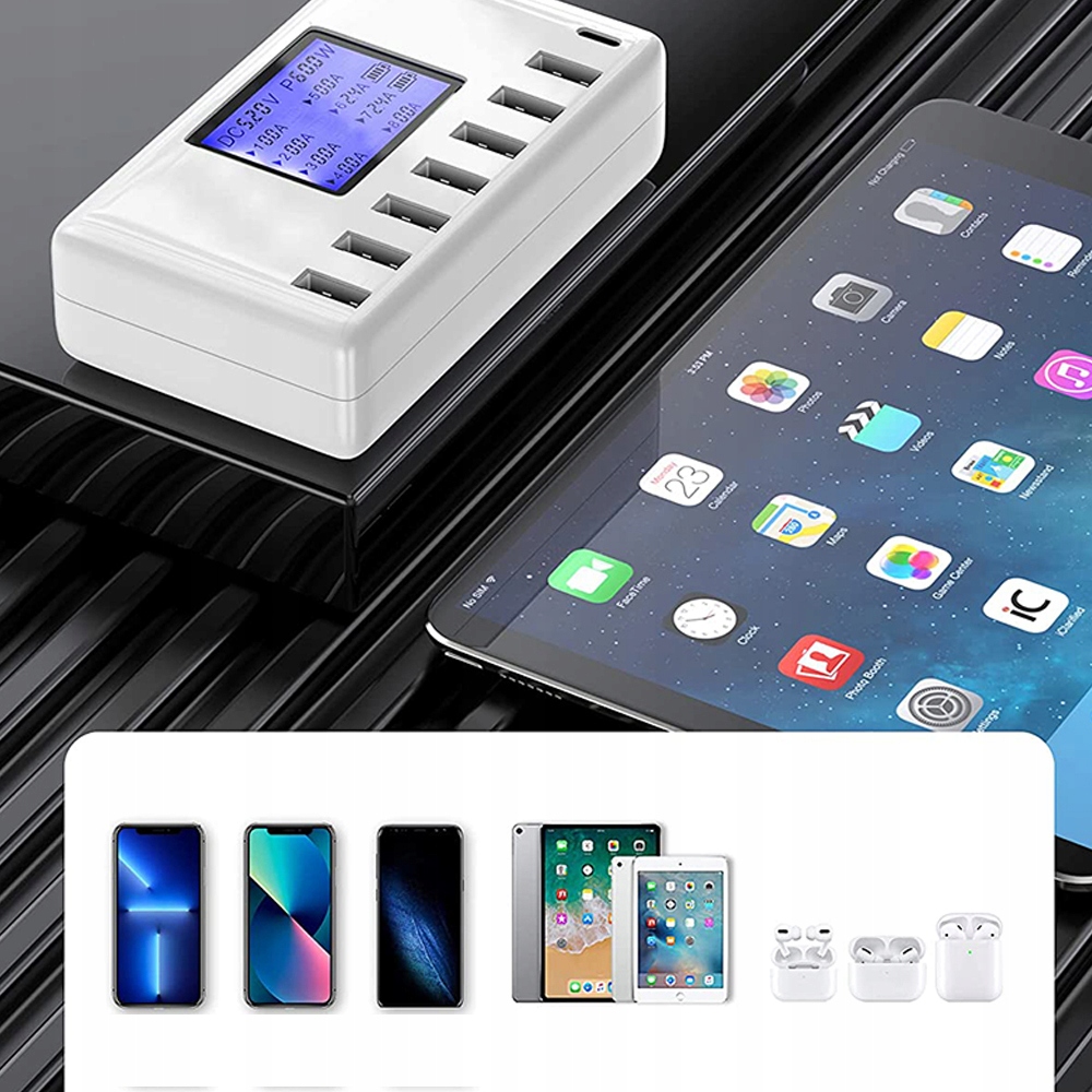 Ładowarka Stacja Ładująca HUB 8 Portów USB Type-C Długość przewodu 1.2 m