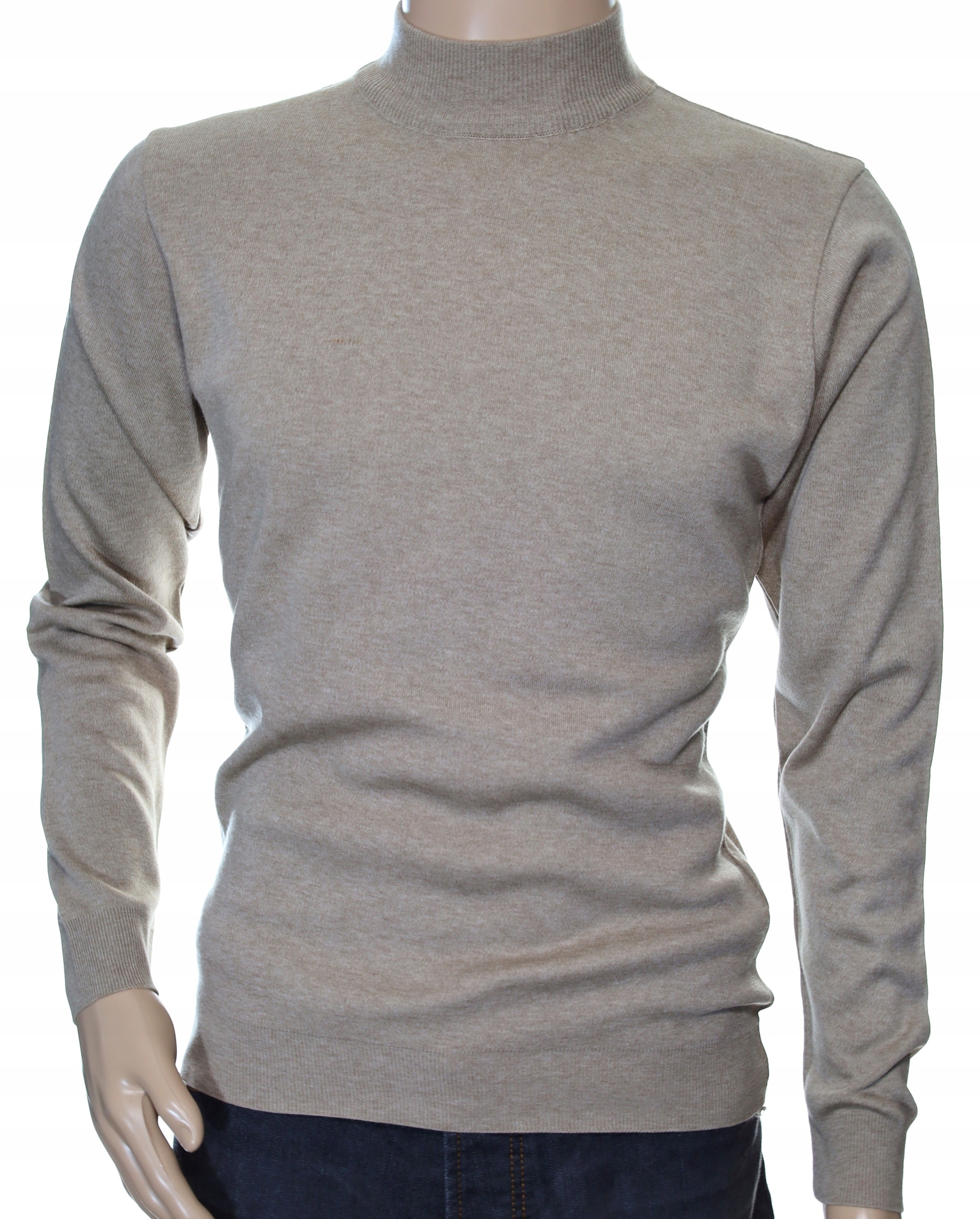 Pánský svetr se stojáčkem a pologolfem z vlněné vlny 3XL béžový