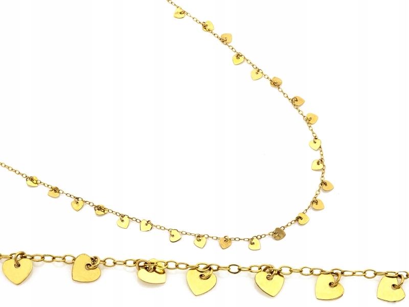 Náhrdelník ze zlata 585 s přívěsky a srdíčky r45 jako dárek pro ženy 14k