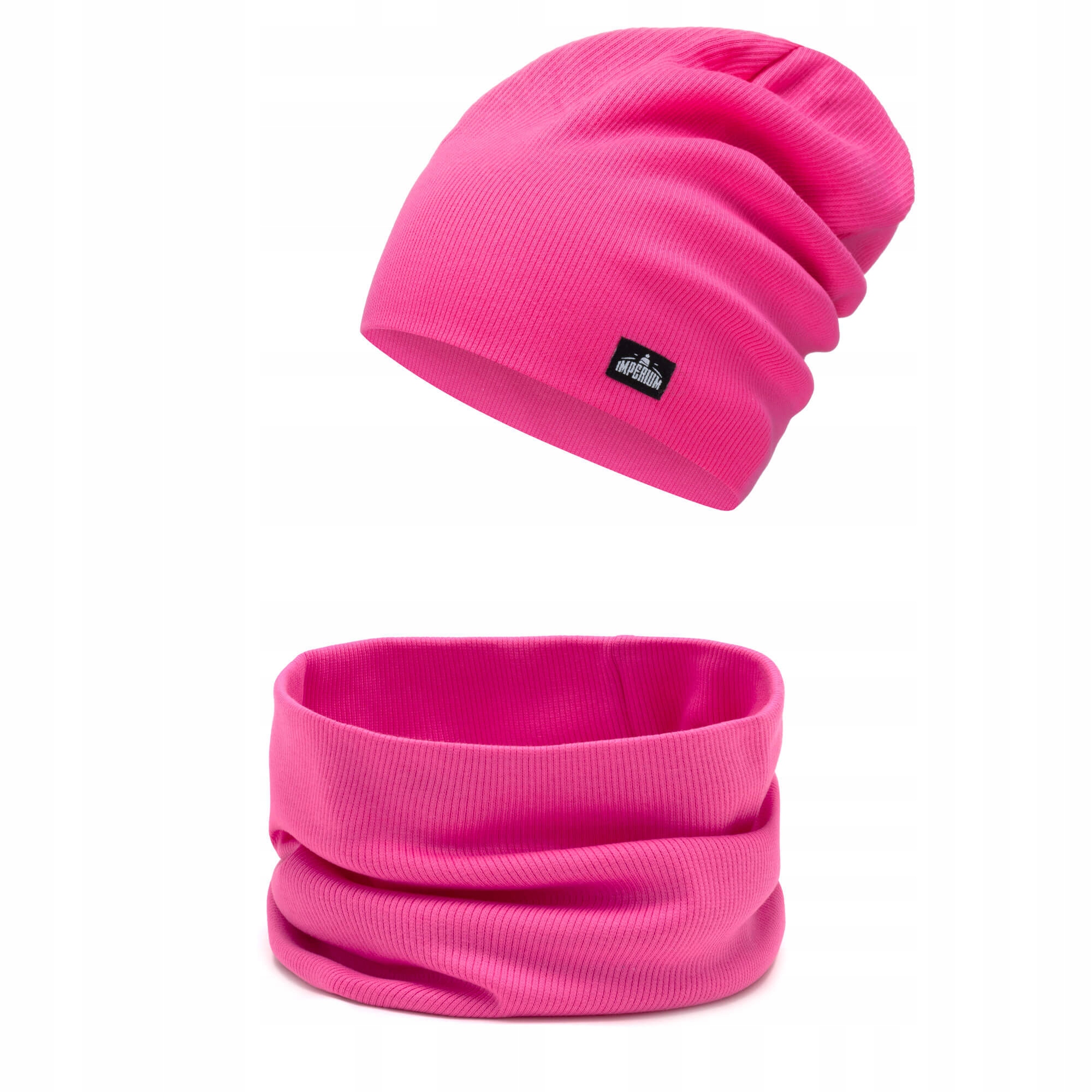 

Czapka beanie + komin komplet na jesień Ciemny Róż