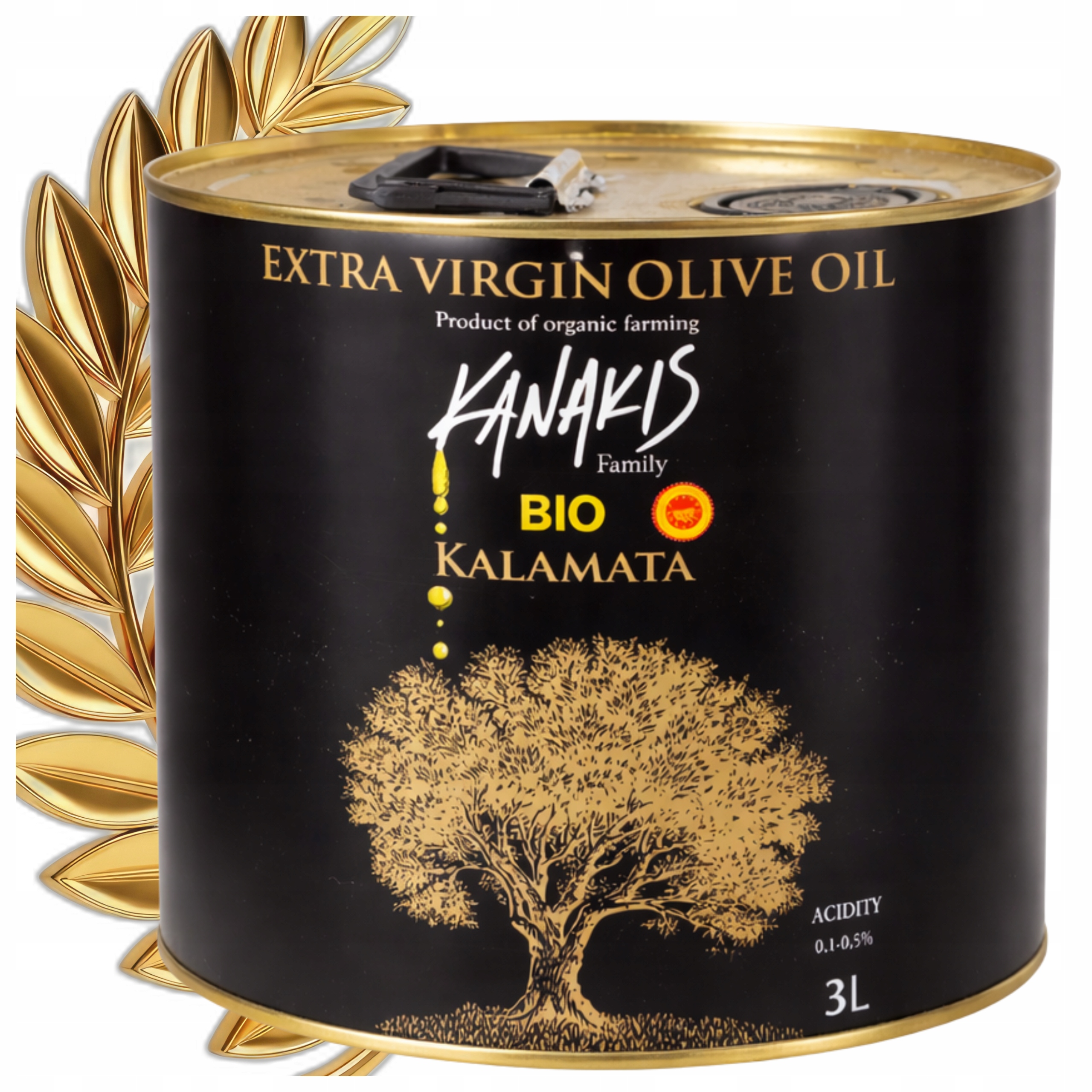 Levně Extra Panenský Řecký Olivový Olej 3 L Bio Organický Kanakis P.d.o Kalamata