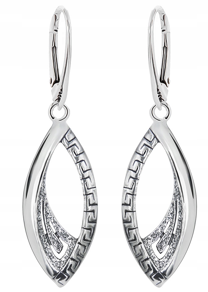 SREBRNE KOLCZYKI Z GRECKIM WZOREM ANGIELSKIE ZAPIĘCIE