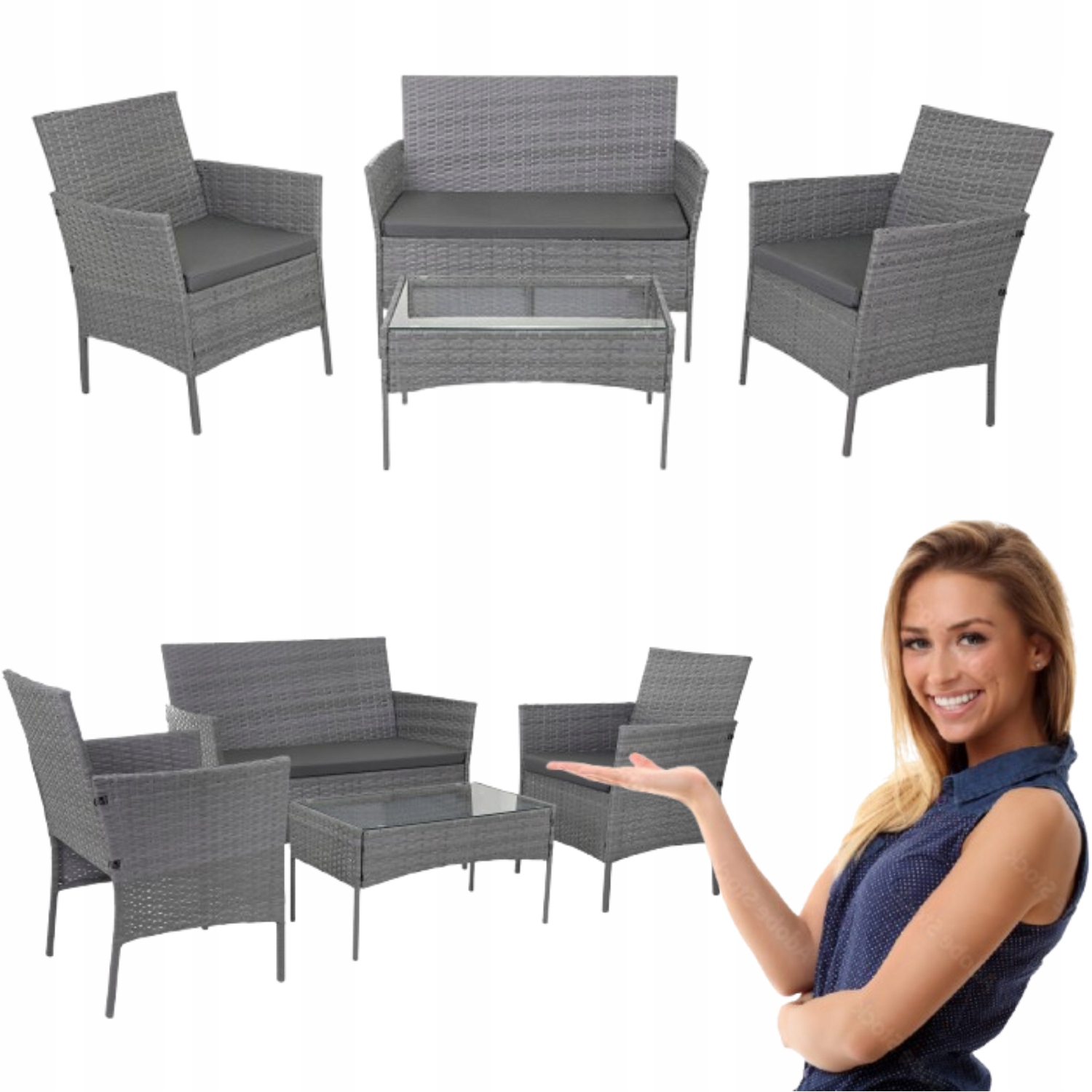 Zestaw Mebli Ogrodowych Technorattan 2x Fotel Stół Sofa Meble Ogrodowe
