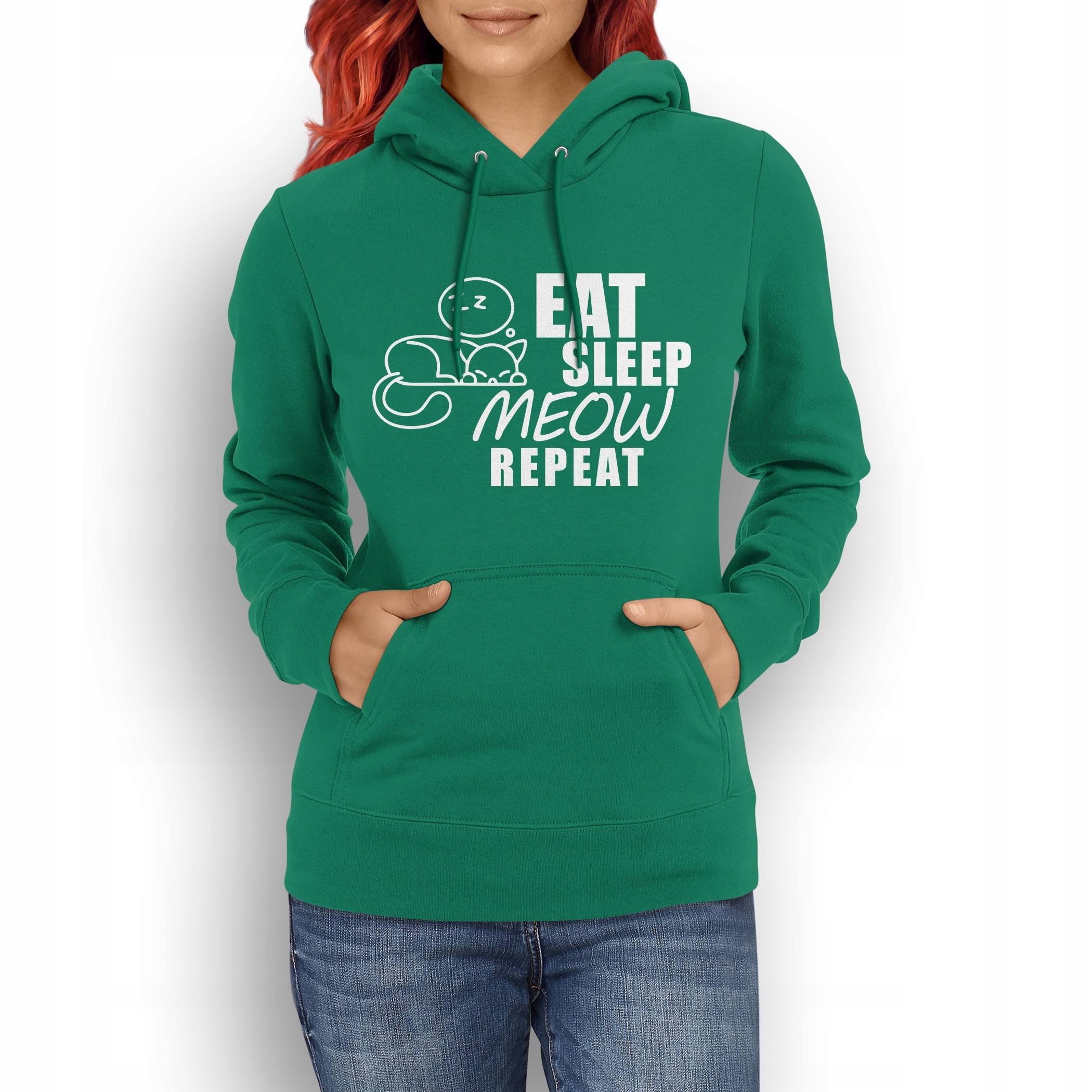 

Bluza damska Eat Sleep Meow, na prezent, zielony L