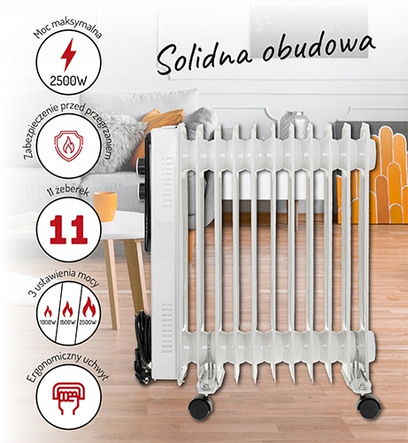 Grzejnik Olejowy Adler AD 7817 2500W 11 Żeberek Płynna Regulacja