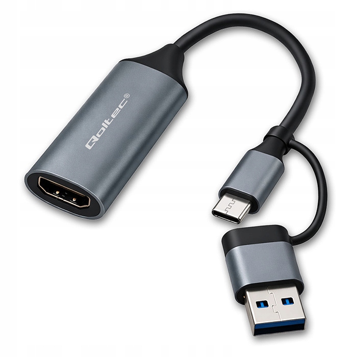 Kabel adapter Qoltec Usb-c Usb-a Hdmi 4K 30Hz Aluminium